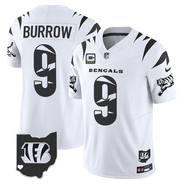 Men 2024 Nike Cincinnati Bengals #9 Burrow white Game Jersey